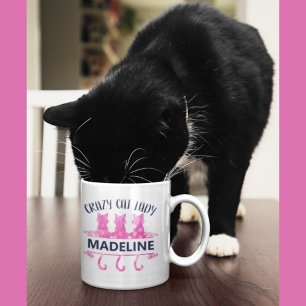 Taza De Café Crazy Cat Lady Pink Purpurina