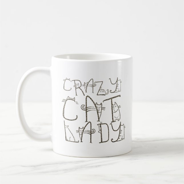 Taza De Café Crazy Cat Lady Quirky Typography Name (Izquierda)