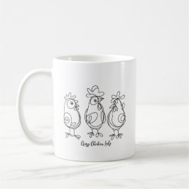 Taza De Café Crazy Chickens Line Art Camiseta personalizada