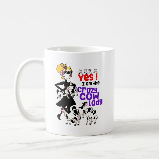 Taza De Café Crazy Cow Lady Coffee Mug - Funny Farm Animal Love (Izquierda)