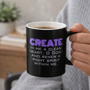 Taza De Café Crea en mí un corazón puro Neon Púrpura Escritura