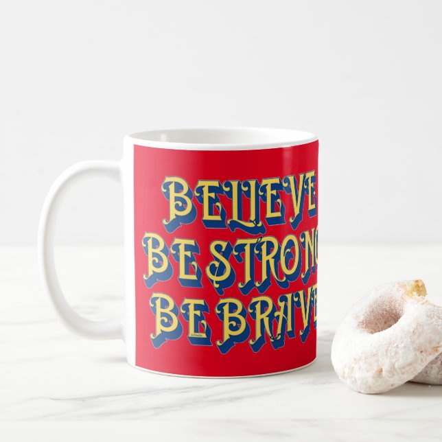 Taza De Café CREA, SEA FUERTE, SEA VALIENTE inspirador (Con donut)