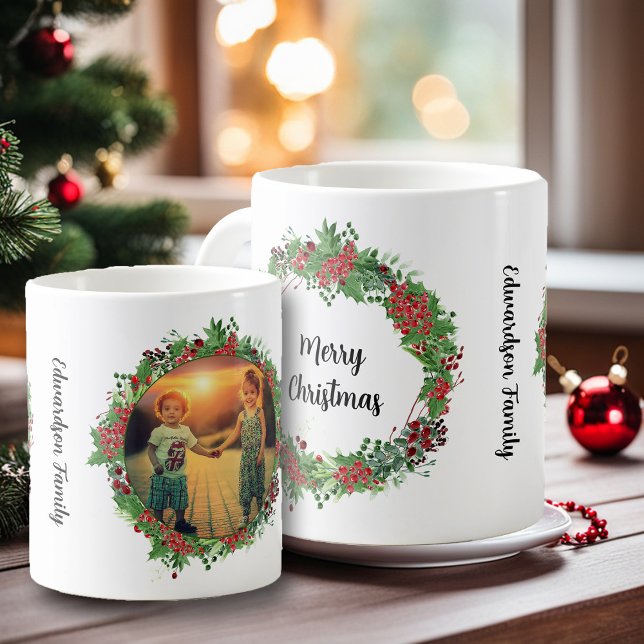 Taza De Café Crea tu propia foto de la familia Feliz Navidad (Create your own Merry Christmas family photo Coffee Mug. Very personal and unique Holiday mug.)
