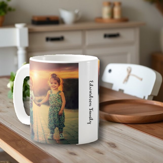 Taza De Café Crea tu propia foto familiar monogramada (Create your own family photo monogrammed coffee mug. You can add your own photos and name.)