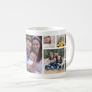 Taza De Café Crea tu propio collage de 13 fotos familiares Blan