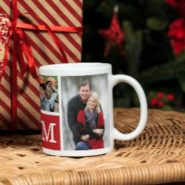 Taza De Café Crea tu propio Collage de fotos de 5 Rojo Monogram