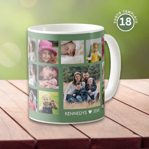 Taza De Café Crea tu propio collage de fotos verde de 18 famili