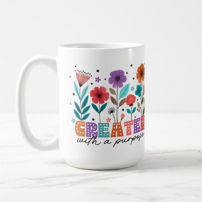 Taza De Café Creado con un propósito floral cristiano (Izquierda)