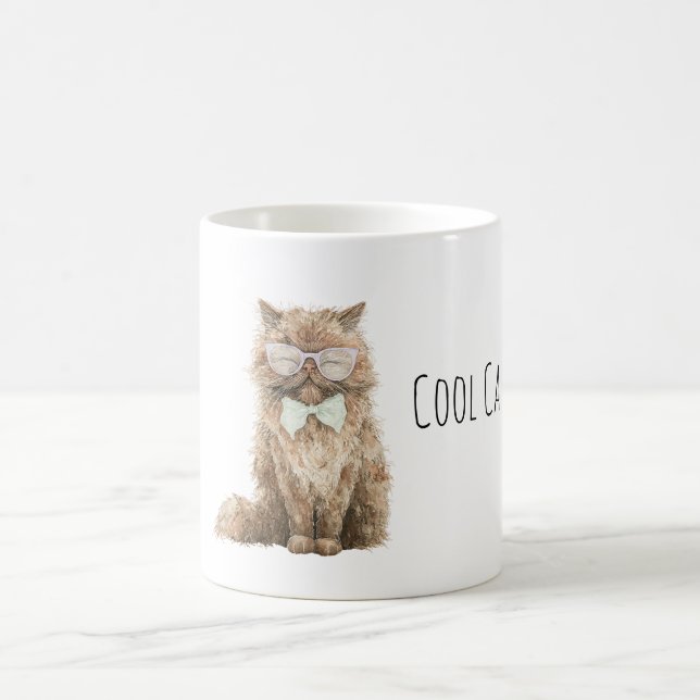 Taza De Café Cream Brown Cool Cat Mint Bow Glasses (Centro)