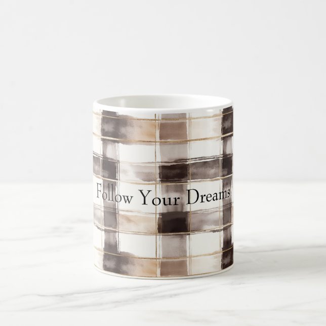 Taza De Café Cream Brown Plaid Stripes   (Centro)