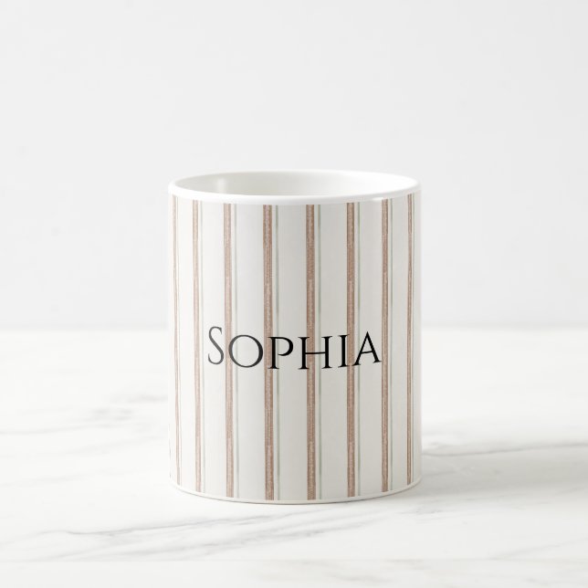 Taza De Café Cream Brown Stripes Navidades (Centro)