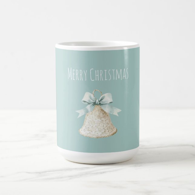 Taza De Café Cream Christmas Bell Pretty Blue Bow (Centro)