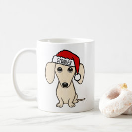 Taza De Café Cream Dachshund Santa Wiener Dog Nombre personaliz