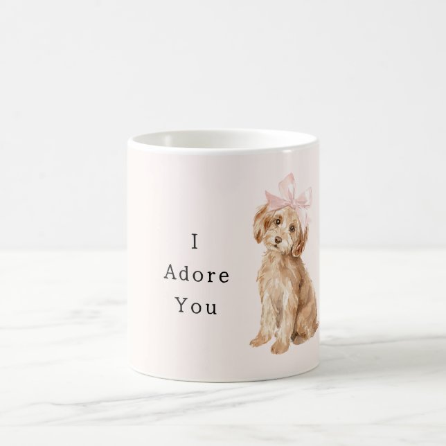 Taza De Café Cream Dog Pink Bow Adore (Centro)