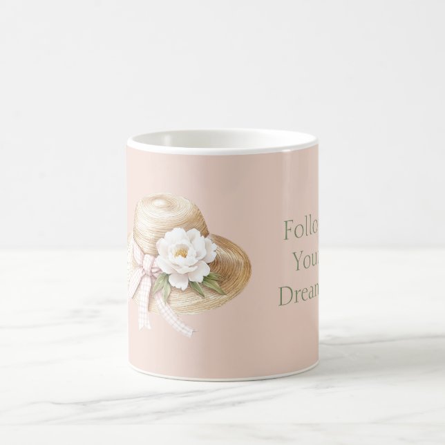 Taza De Café Cream Hat Pink Bow White Flower (Centro)