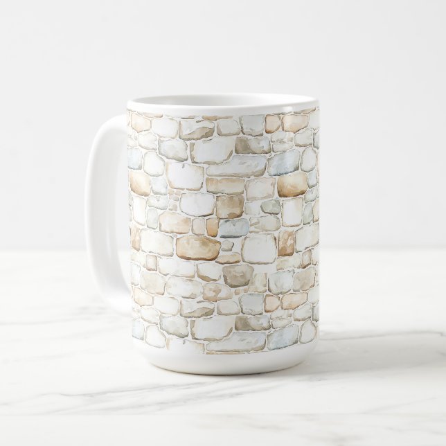 Taza De Café Cream White Grey Faux Stones   (Anverso izquierdo)