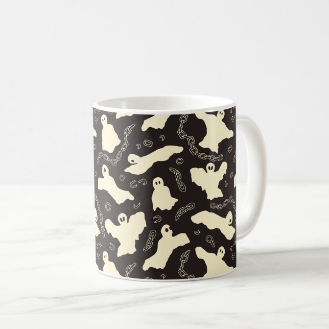 Taza De Café Creamy Ghosts - Patrón de Halloween. (Anverso derecho)