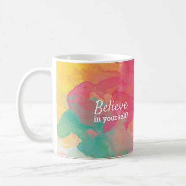 Taza De Café Créanlo en su cita de una acuarela alegre (Izquierda)