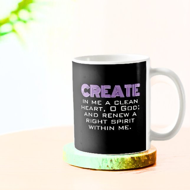 Taza De Café Crear En Mí Un Corazón Puro Neon Purple (Subido por el creador)