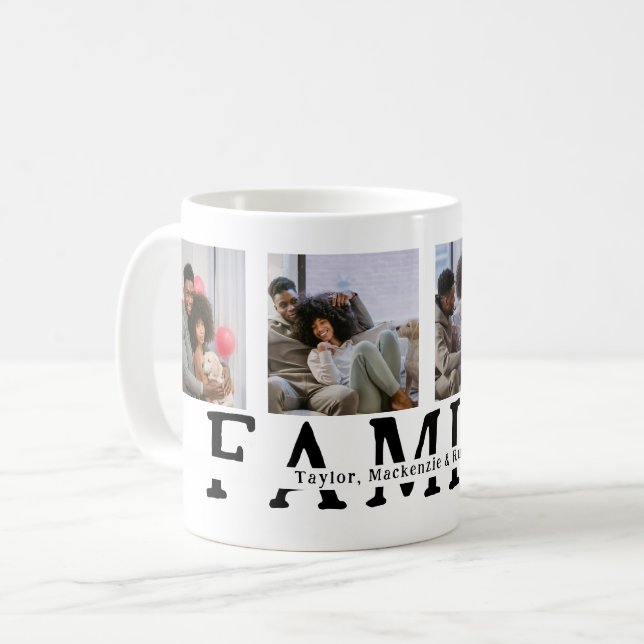 Taza De Café Crear su propia familia de 4 fotos y texto persona (Anverso izquierdo)