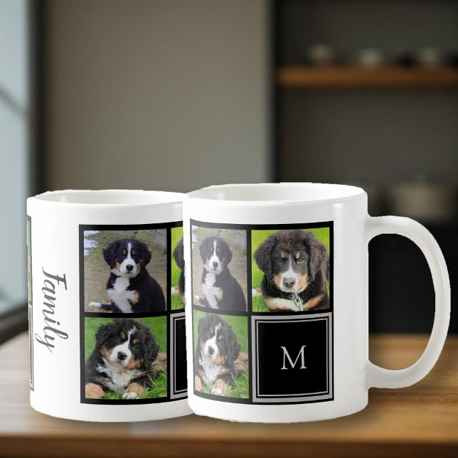 Taza De Café Crear su propio monograma de collage de fotos fami (Create your own family photo collage monogrammed, family script mug.)