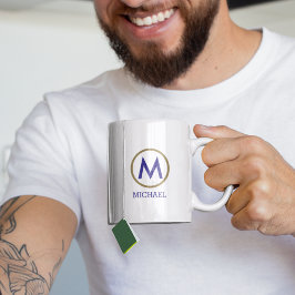 Taza De Café Crear su propio nombre Monograma Azul