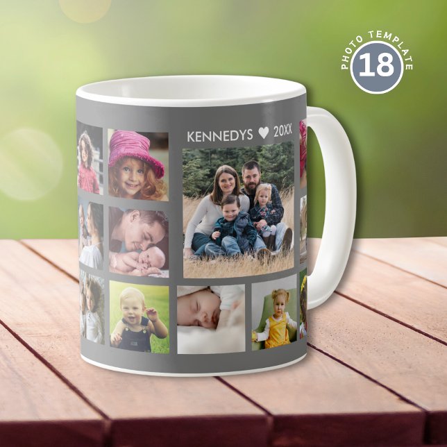Taza De Café Create Your Own 18 Photo Collage Family Name Gray (Subido por el creador)