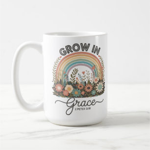 Taza De Café Crece en Gracia Floral Arcoíris Cristiano