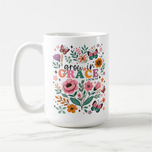 Taza De Café Crecer en Gracia Floral Cristiano