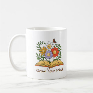 Taza De Café Crecer tu mente libro Flores de lectura de cosecha