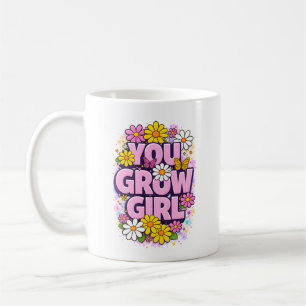 Taza De Café Creces Chica - Vibrante Cita Motivacional Floral
