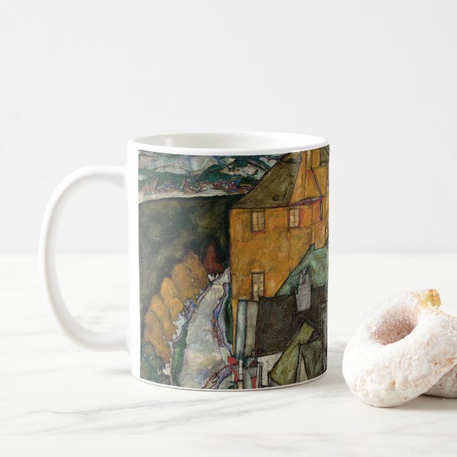 Taza De Café Creciente de casas II, ciudad insular por Egon Sch (Con donut)