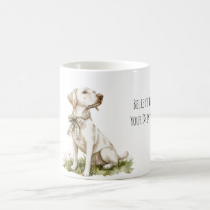 Taza De Café Cree en sueños perro rayas verdes lazo