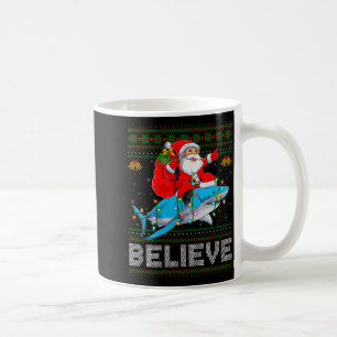 Taza De Café Cree Navidad Divertido Santa Montando Tiburón Feo 