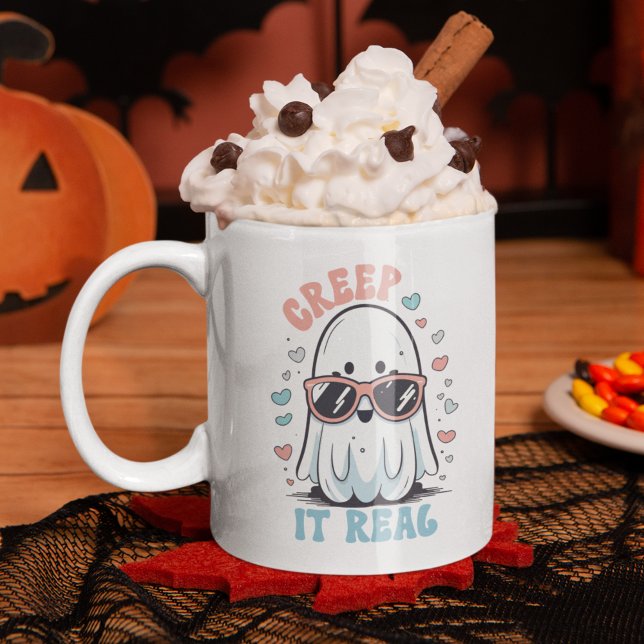 Taza De Café Creep It Real" Halloween Mug – Cute Ghost with Sun (Subido por el creador)