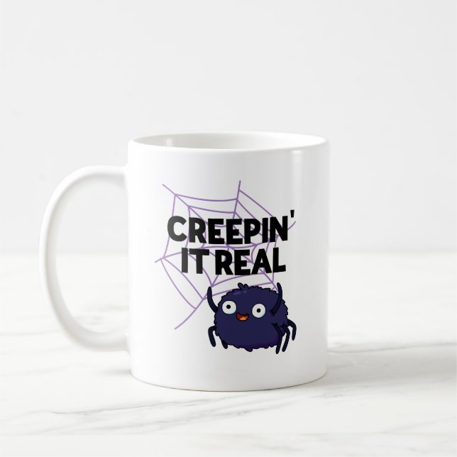 Taza De Café Creepin It Real Funny Halloween Spider Pun (Izquierda)