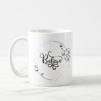 Taza De Café Creer - Cita motivadora Inspiradora, floral,