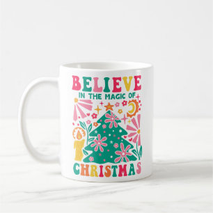 Taza De Café Creer En La Magia De Los Navidades Retro Boho Tri-