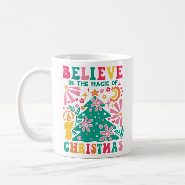Taza De Café Creer En La Magia De Los Navidades Retro Boho Tri- (Izquierda)