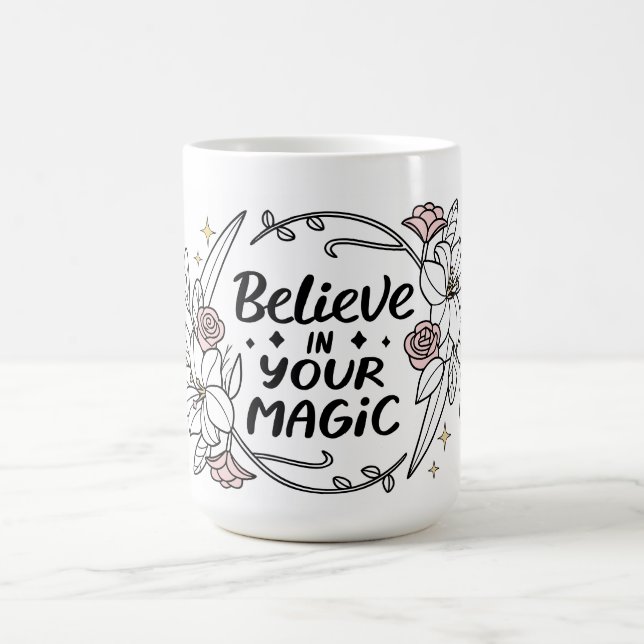 Taza De Café Creer en tu magia - Floral Inspiradora (Centro)