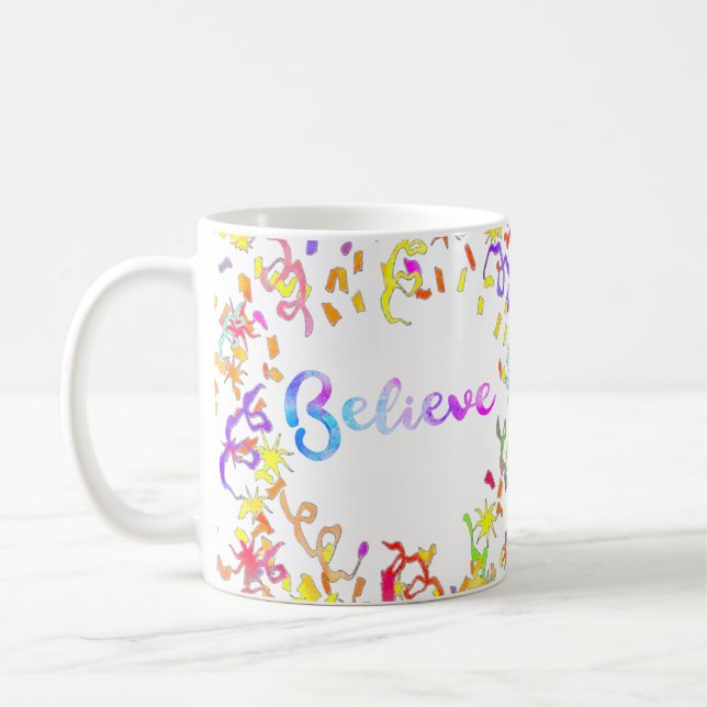 Taza De Café Creer tipografía acuarela arte confetti (Izquierda)