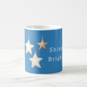 Taza De Café Crema Azul Acuático Marrón Marfil Estrellas