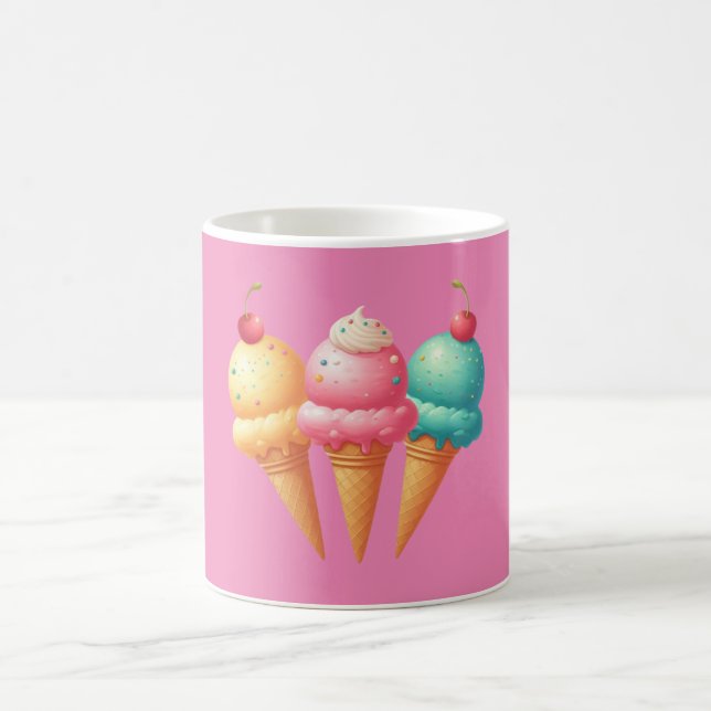 Taza De Café Crema de helado rayado rosa (Centro)