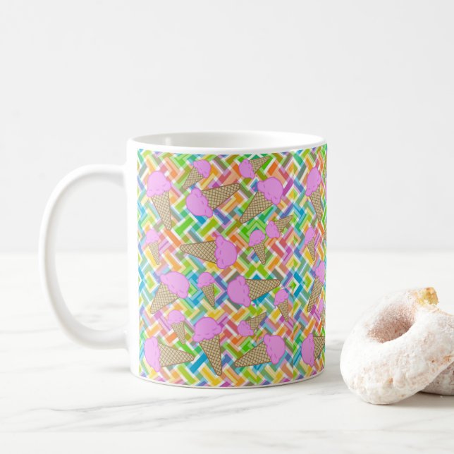 Taza De Café Crema de hielo de fresa Chevron Mug (Con donut)