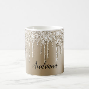Taza De Café Crema de oro Glitz Purpurina de helados de helados