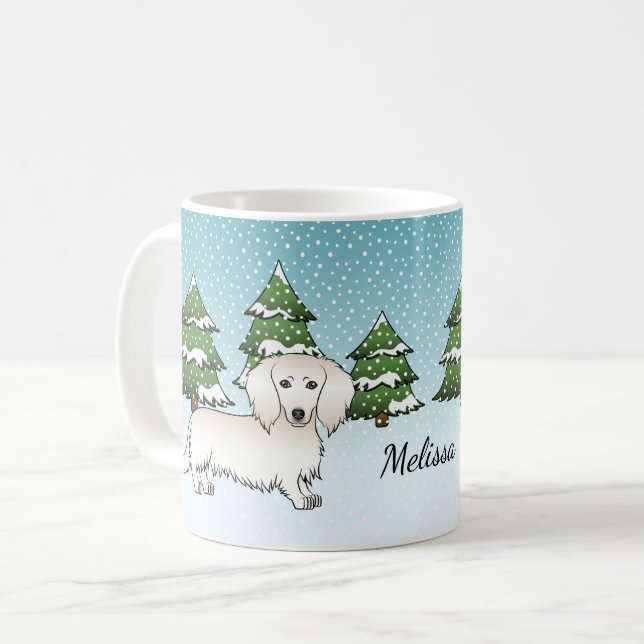 Taza De Café Crema de pelo largo Dachshund Perro Cute - Bosque  (Anverso izquierdo)