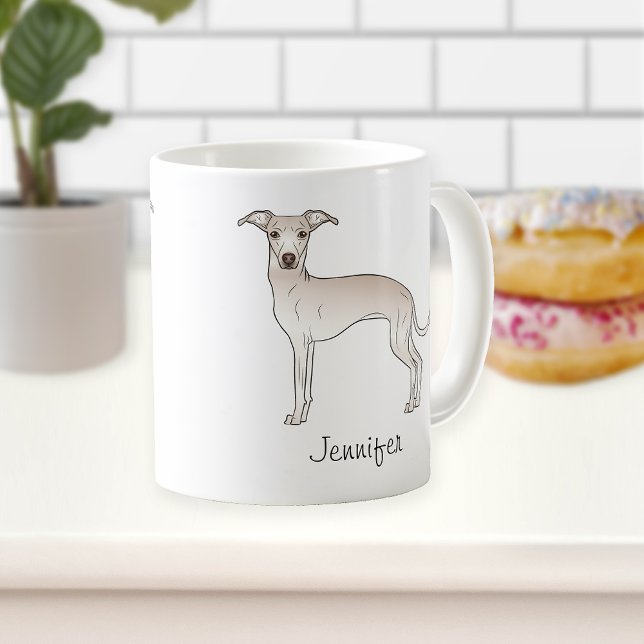 Taza De Café Crema Italiana Greyhound Cute Cartog Perro con nom (Subido por el creador)