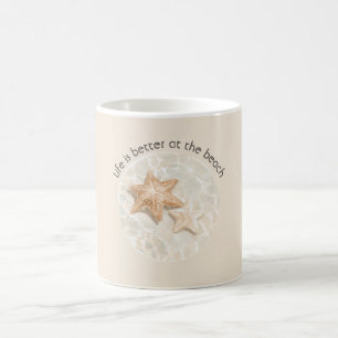 Taza De Café Crema La vida es mejor en la playa Estrella de mar