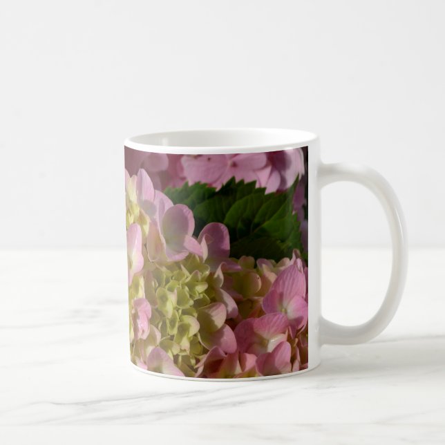 Taza De Café Crema rosa Hydrangeas amarillo rosa verde floral (Derecha)