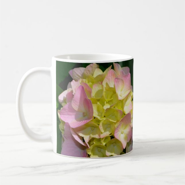 Taza De Café Crema rosa Hydrangeas amarillo rosa verde floral (Izquierda)